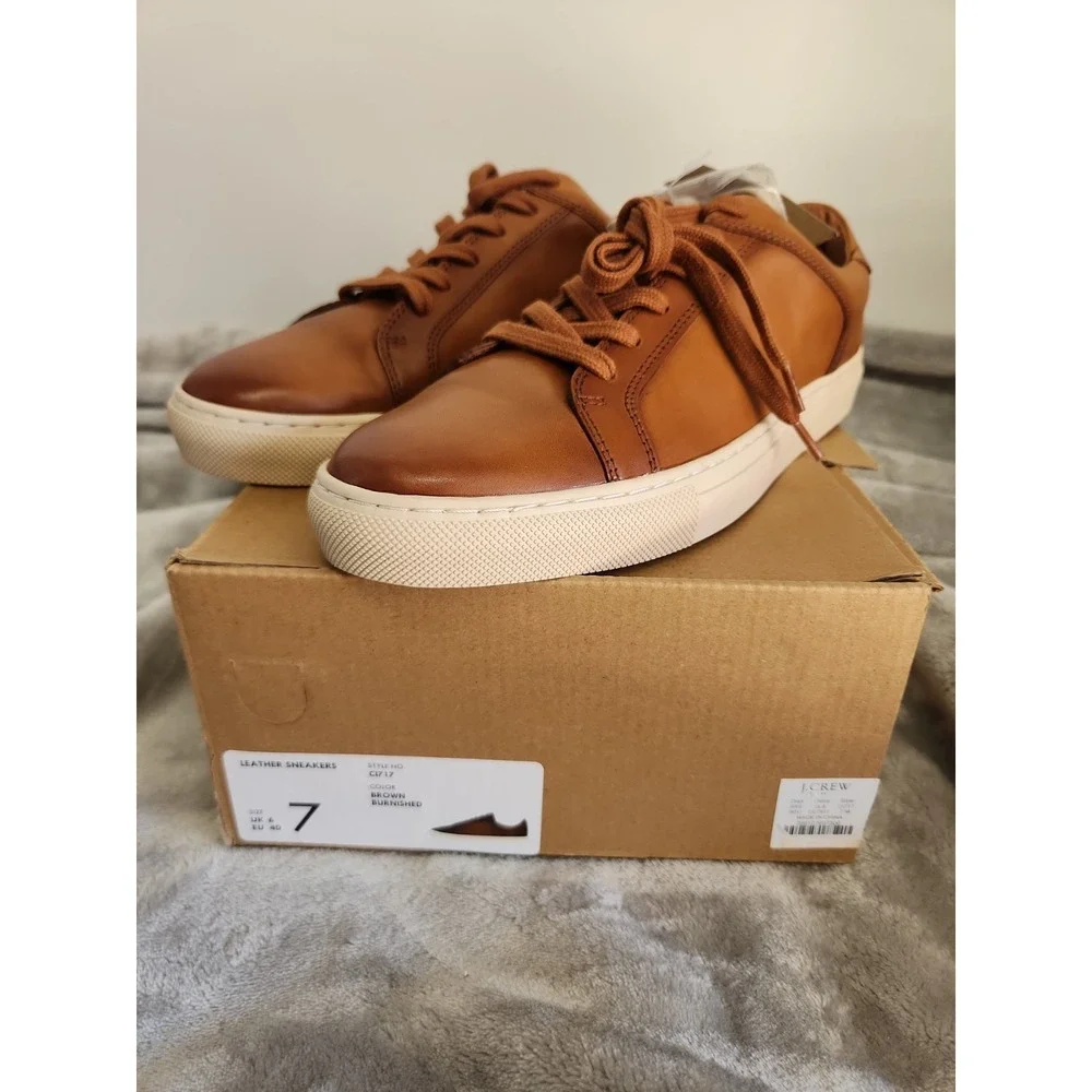 J Crew Men's Size 7 Brown Burnished Factory Leather Sneakers